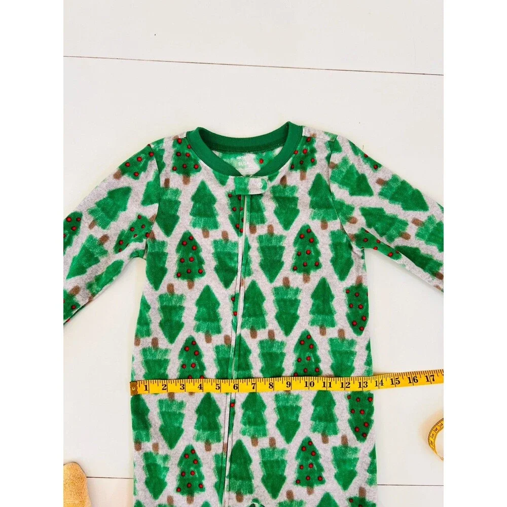 Fleece Footed Pajama Pjs One Piece Sleeper Christmas Tree Zip Footie Cozy 5T 5